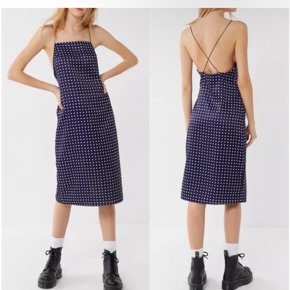 Urban Outfitters Midi Polka Dot Satin Dress